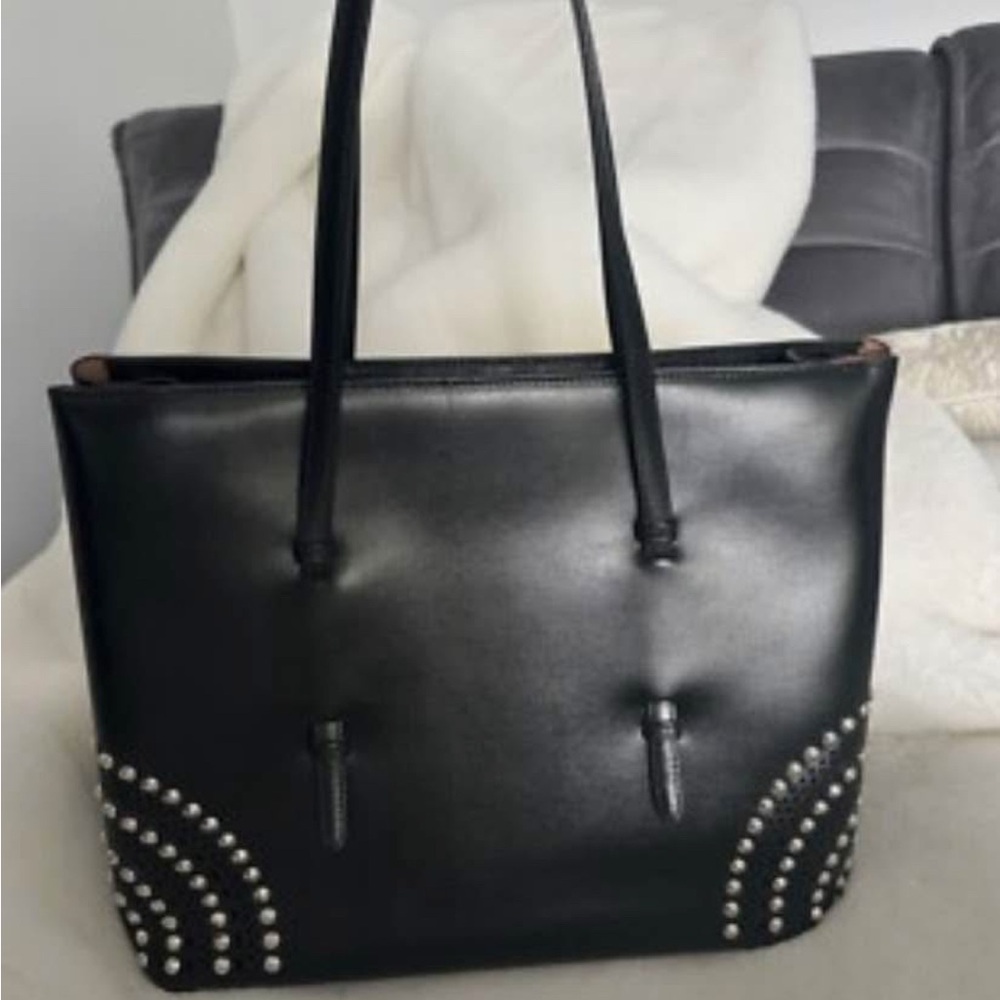 Alaia Black Leather Studded Tote Bag